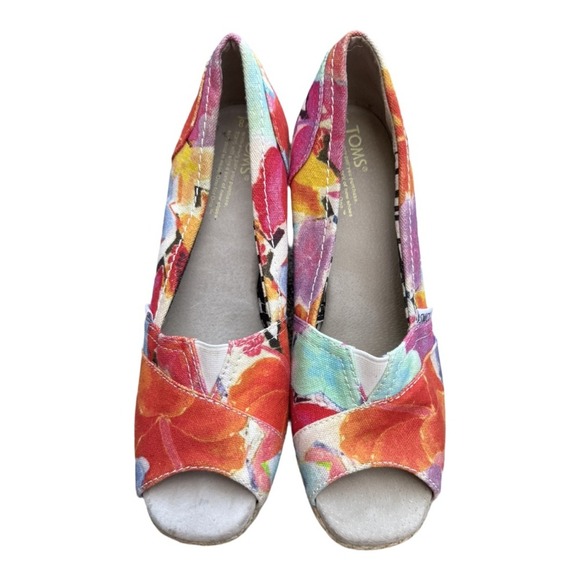 Toms Womens Calypso Corbel Classic Pump Wedge Heels Shoes Multicolor Floral 8W - Picture 3 of 8